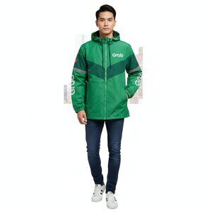 Grab Green Hooded Jacket Windbreaker Reflective Accents Size 2XL Official New